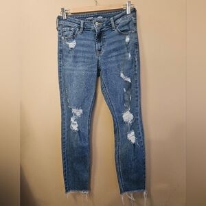 Old Navy Women's Size 4 Mid Rise Rockstar Super Skinny Jeans Distressed Raw Hem